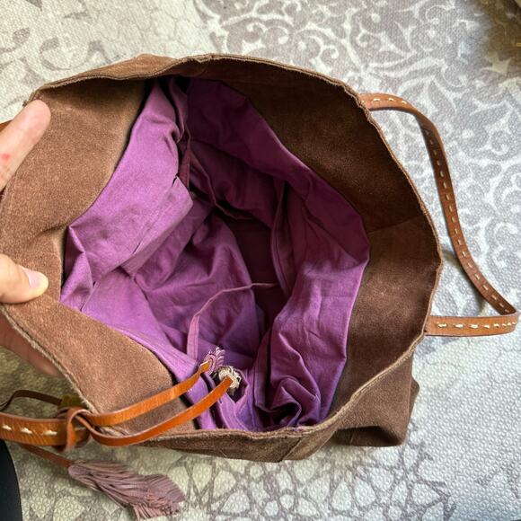 Vintage Dayaday Spain Brown Suede Leather Shoulder Bag Colorful Tassels Boho - Picture 8 of 8